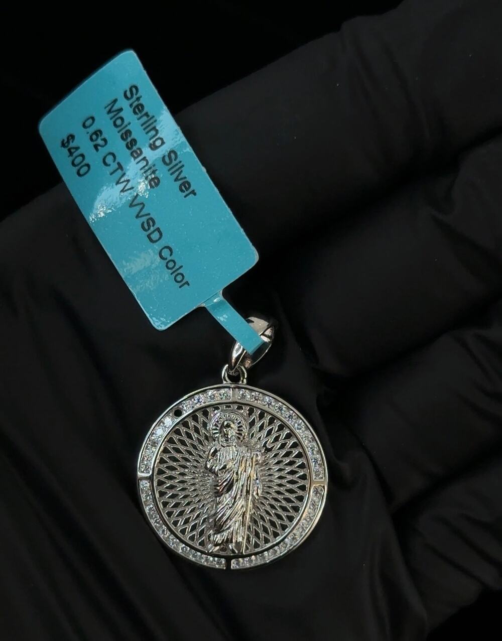 Sterling Silver 0.62 CTW Moissanite Saint Jude Pendant